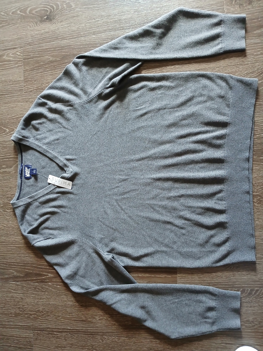 Lands' End Women's Gray V-Neck 100% Supima Cotton Pullover NWT Fall Winter